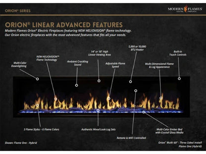 Modern Flames Orion Multi 76" Heliovision Built-in/Wall Mounted Virtual Linear Electric Fireplace