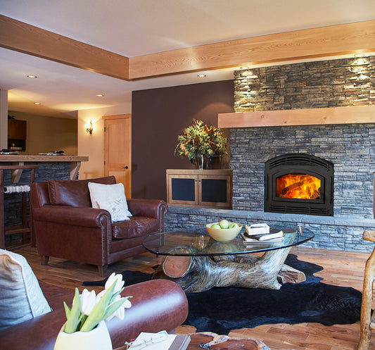 Majestic Wood fireplace with Classic Black Front and Single arch Door