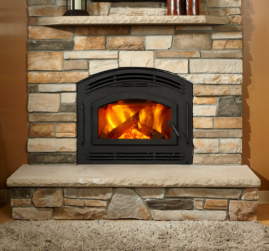 Majestic Wood fireplace with Classic Black Front and Single arch Door