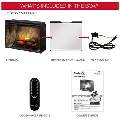 Dimplex Revillusion Weathered Concrete 36" Built-In Electric Firebox With Single Pane Glass &  Plug Kit - 500002401 (RBF36WC-FG)
