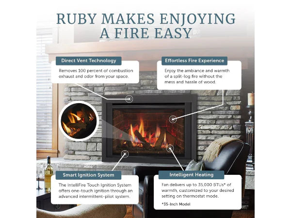 Majestic Ruby Platinum Medium 30" Natural Gas Direct Vent Fireplace Insert with Birch Logs & IntelliFire Touch