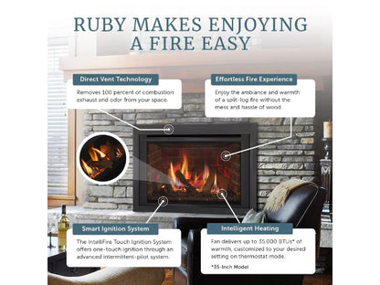 Majestic Ruby 35" Traditional Direct Vent Propane Gas Fireplace Insert with IntelliFire Touch Ignition System