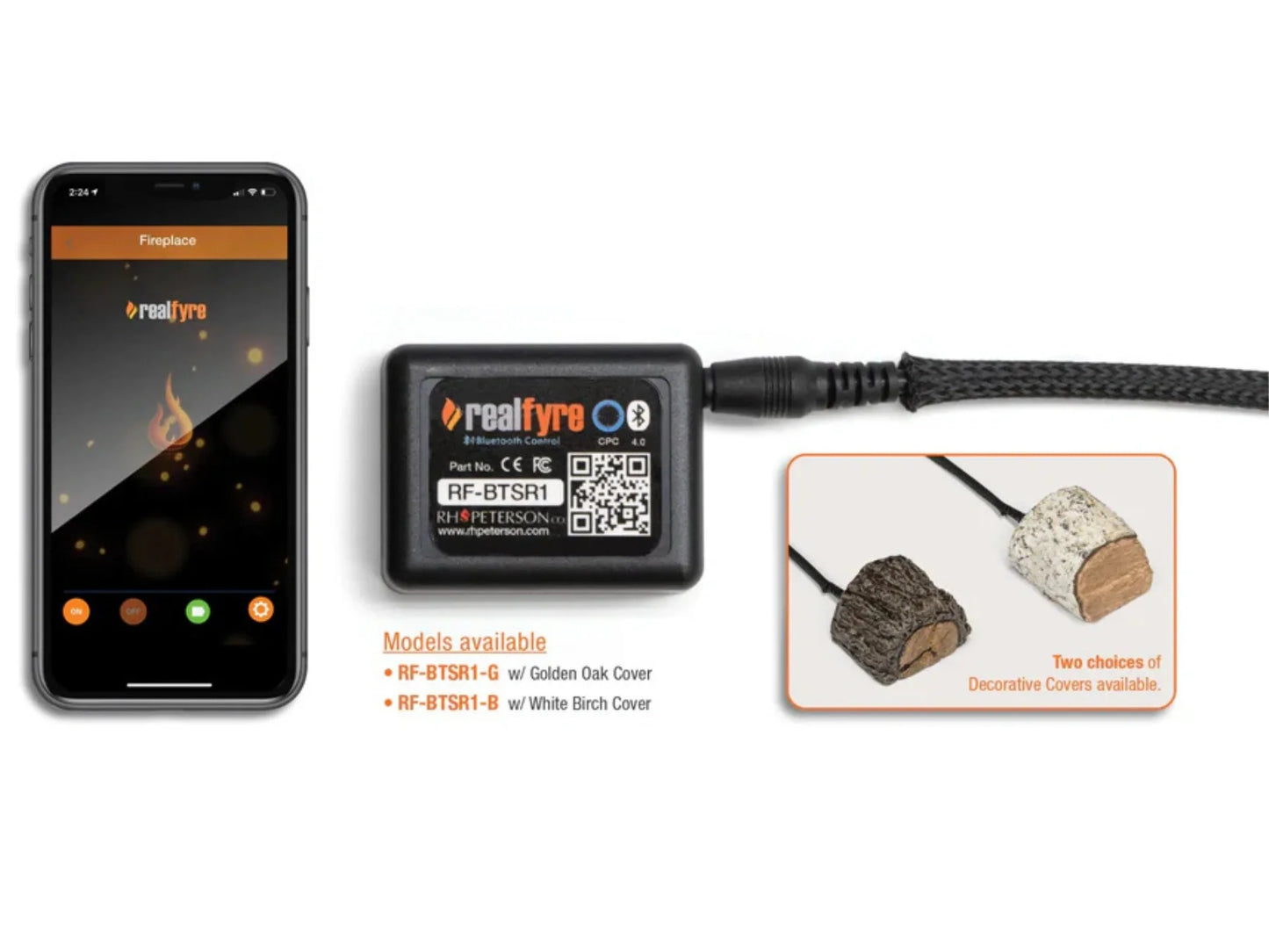 Real Fyre Vent Free ON/OFF Bluetooth Control w/ Golden Oak Cover