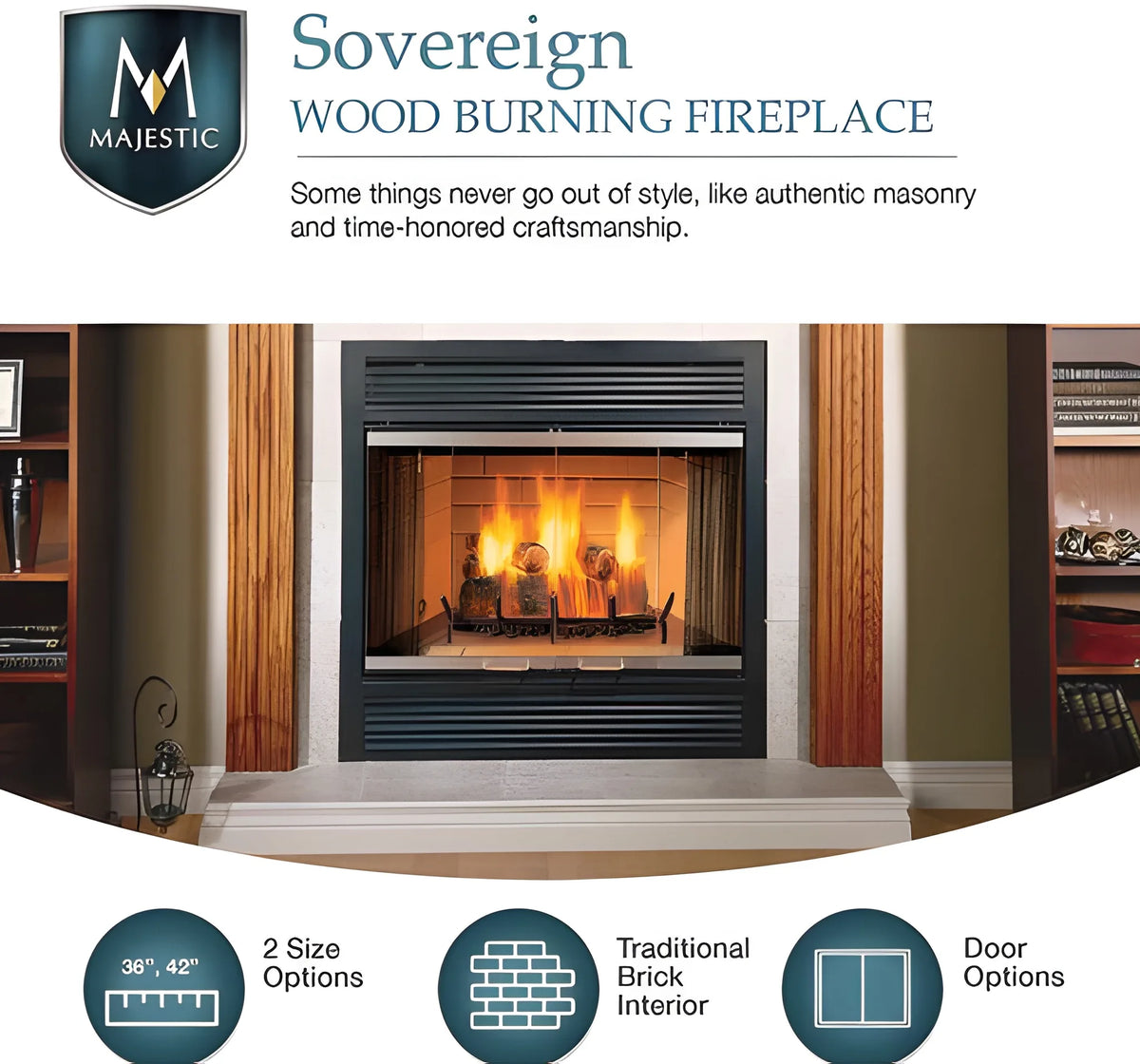 Majestic Sovereign 42" Heat Circulating Traditional Wood Burning Fireplace