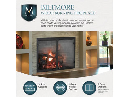 Majestic Biltmore 50" Radiant Traditional Wood Burning Fireplace with Herringbone Brick Pattern
