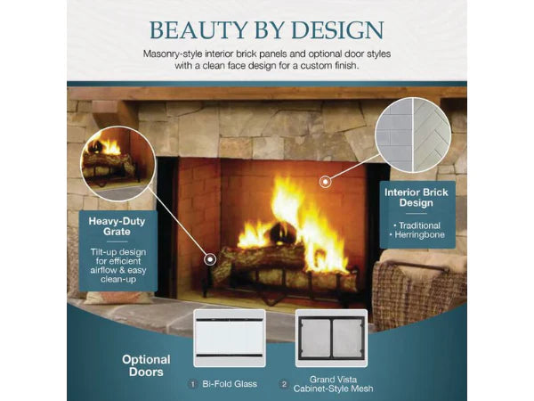 Majestic Biltmore 50" Radiant Traditional Wood Burning Fireplace with Herringbone Brick Pattern