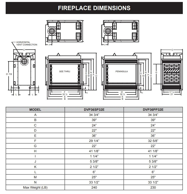Empire Hearth Tahoe 36" Direct Vent Premium See Through Gas Fireplace with Millivolt Control and On/Off Switch