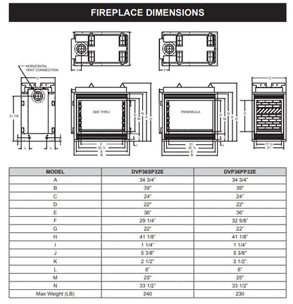 Empire Hearth Tahoe 36" Direct Vent Premium See Through Gas Fireplace with Millivolt Control and On/Off Switch