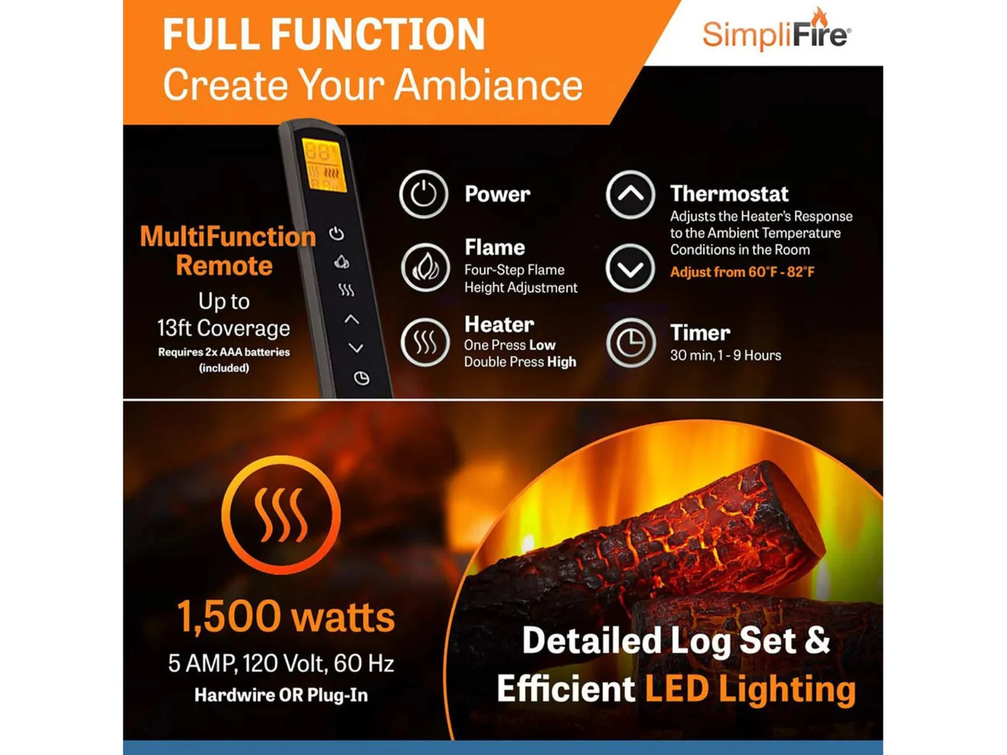 SimpliFire 30" Built-in Electric Fireplace Insert