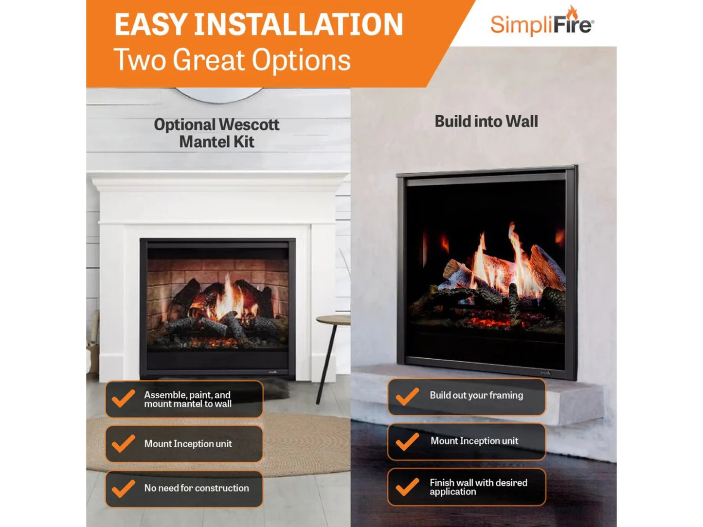 SimpliFire Inception 36" Built-in Electric Fireplace