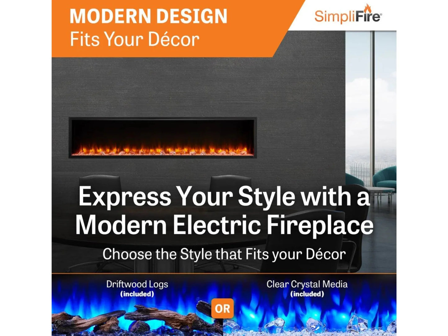 SimpliFire Scion 43" Linear Electric Built-In Fireplace