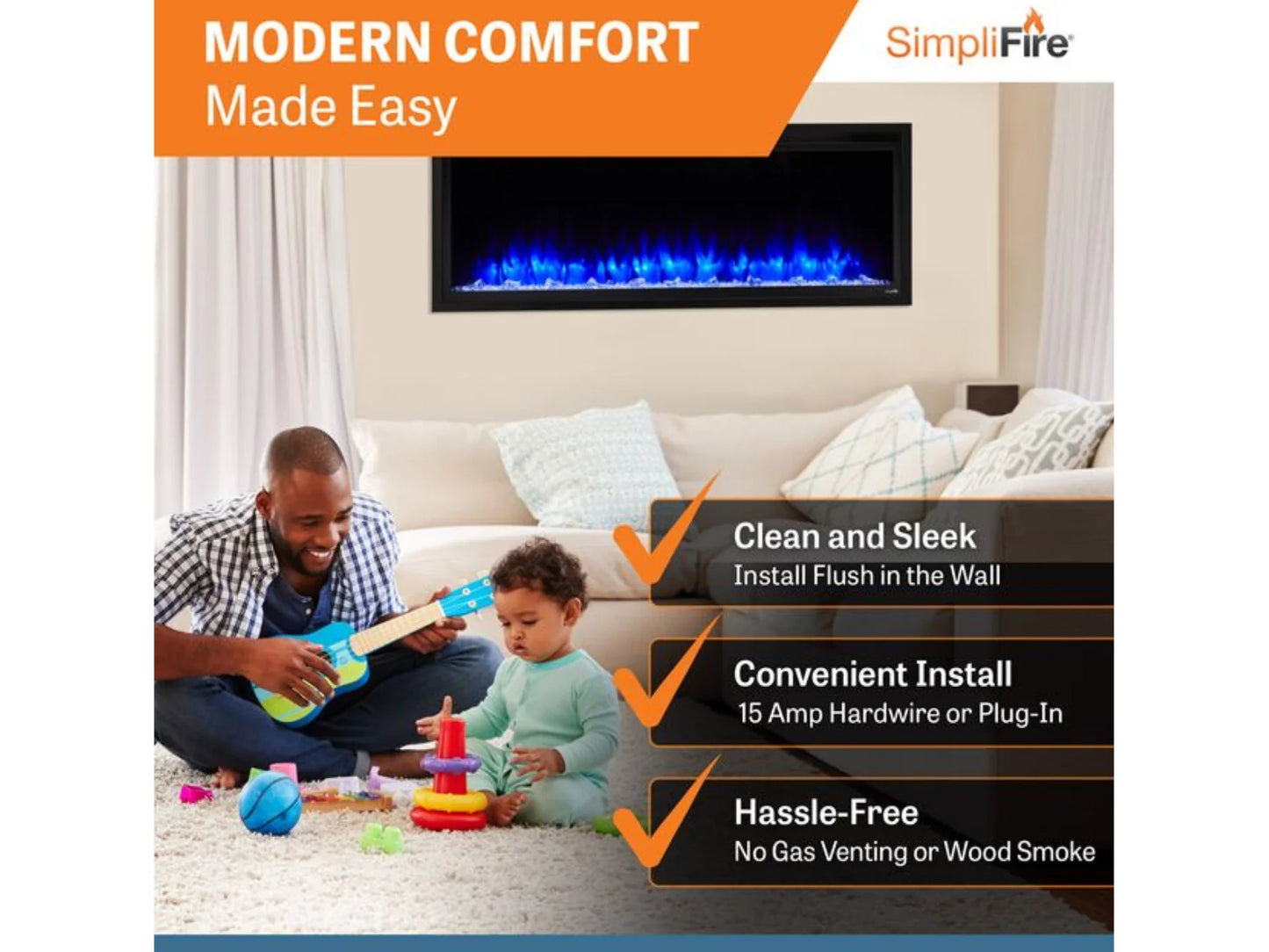 SimpliFire Allusion Platinum 60" Linear Electric Fireplace