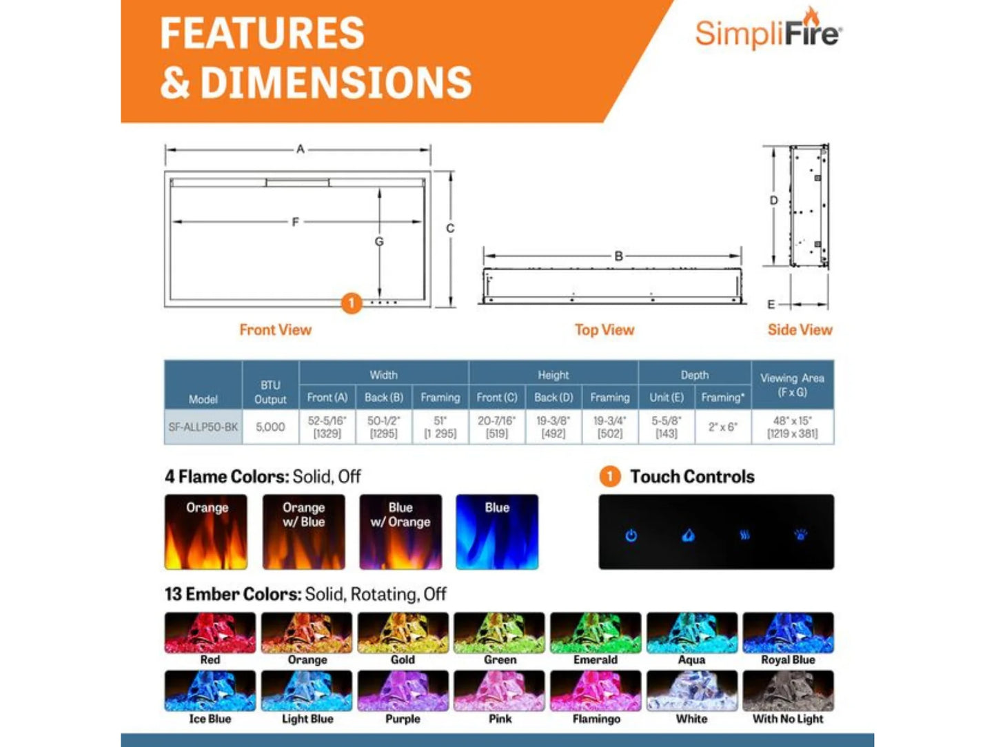 SimpliFire Allusion Platinum 60" Linear Electric Fireplace
