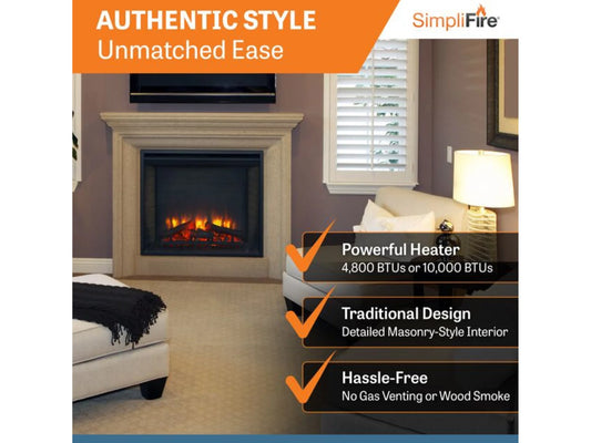 SimpliFire 30" Electric Built-in Electric Fireplace with On/Off Remote