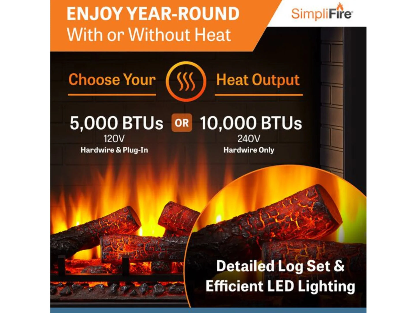 SimpliFire 30" Electric Built-in Electric Fireplace with On/Off Remote