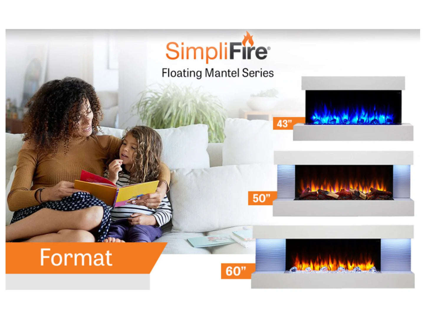 SimpliFire 60" Floating Mantel Kit for Format Fireplaces