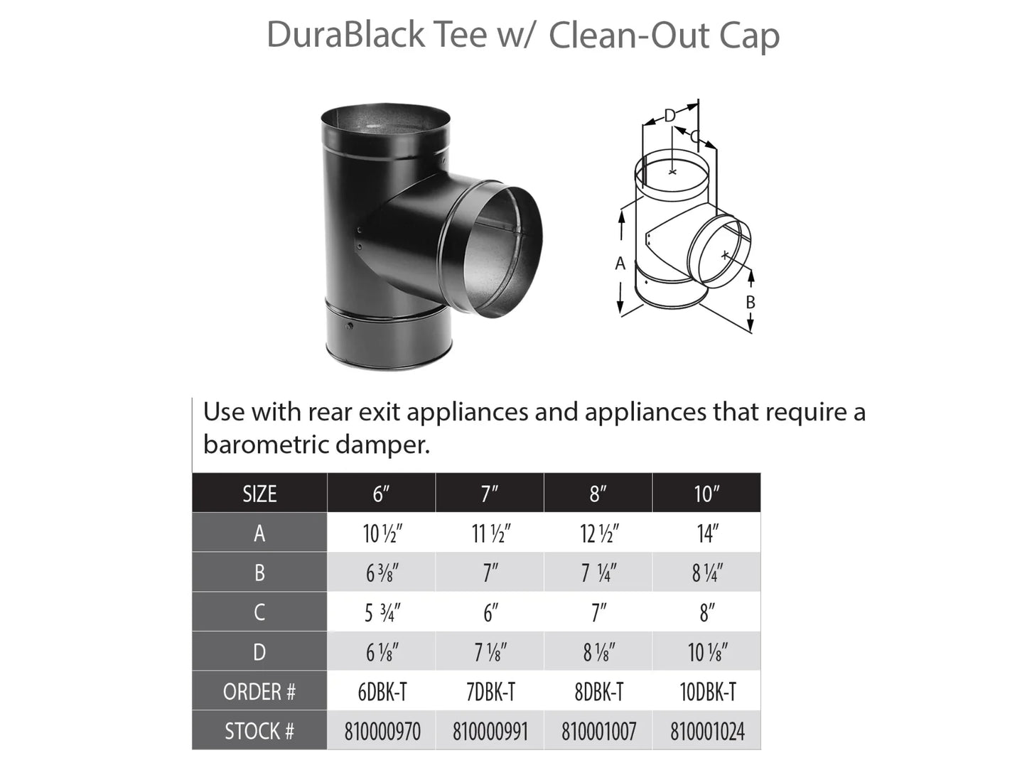 DuraVent 10" Diameter DuraBlack Single Wall Tee w/ Clean Out Cap