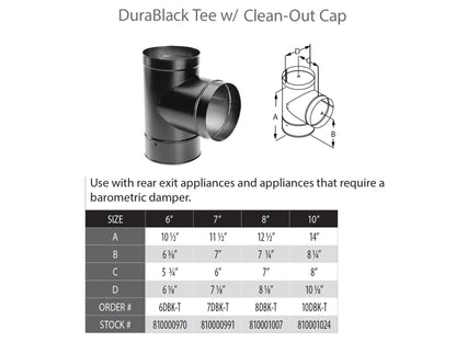 DuraVent 10" Diameter DuraBlack Single Wall Tee w/ Clean Out Cap