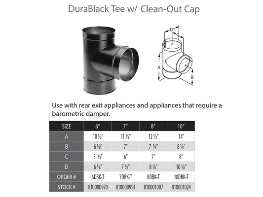 DuraVent 10" Diameter DuraBlack Single Wall Tee w/ Clean Out Cap