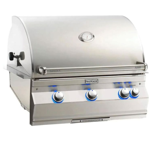Fire Magic Aurora A660i 34" Built-In Propane Grill with Rotisserie Kit, Analog Thermometer and Optional Magic View Window