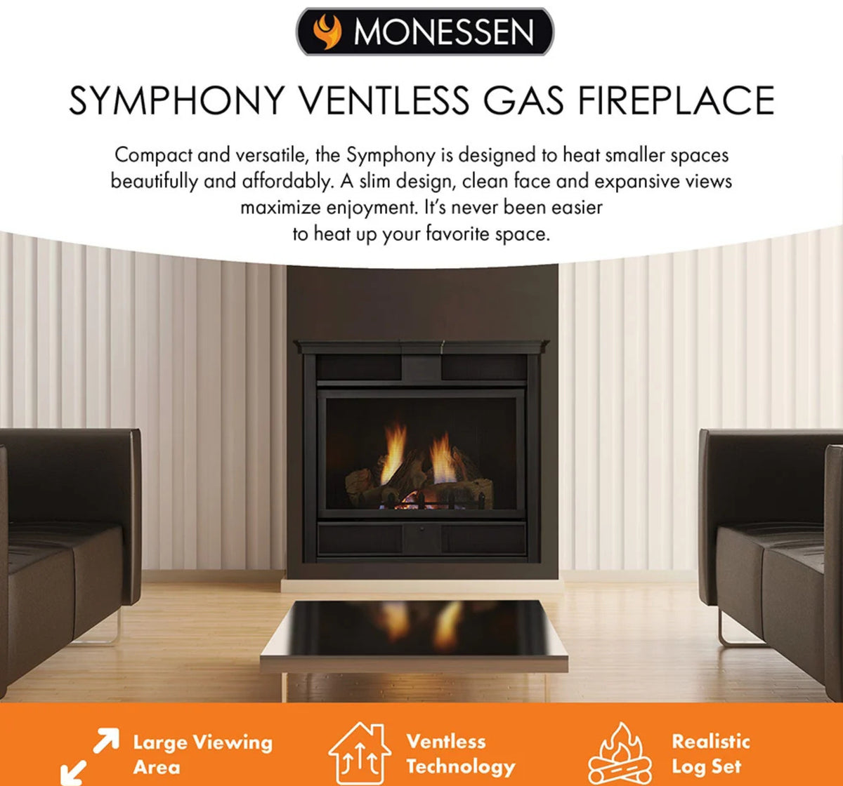 Monessen Symphony 32" Traditional Vent Free Liquid Propane Fireplace with IntelliFire Plus Ignition