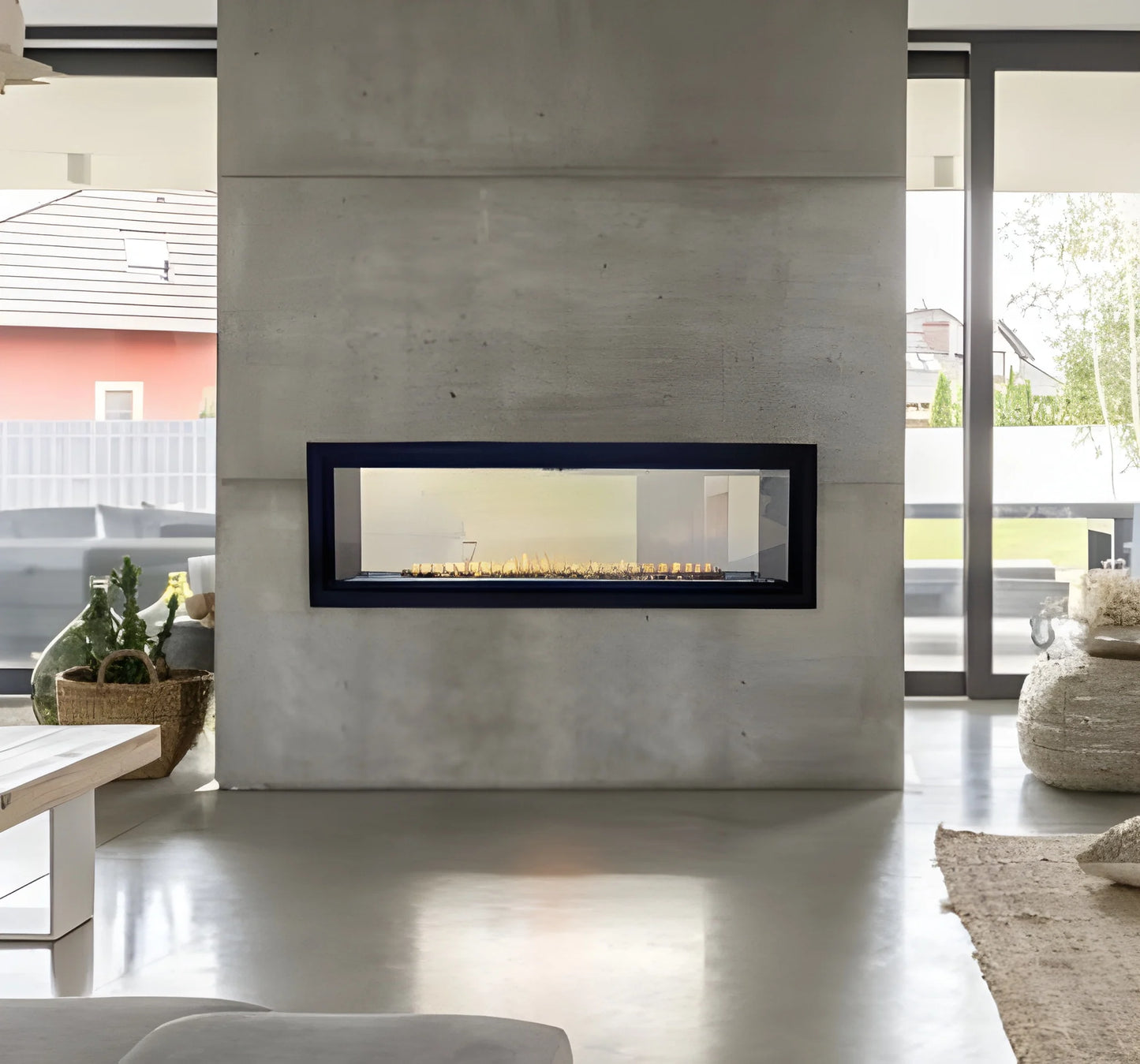 Empire White Mountain Hearth Boulevard 48" Vent Free See Through Linear Gas Fireplace with Intermittent Pilot and Thermostat Variable Remote Control