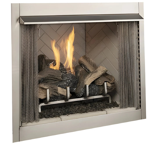 Superior VRE3242 42" Outdoor VF Fireplace with Grey Herringbone Refractory and Electronic Valve