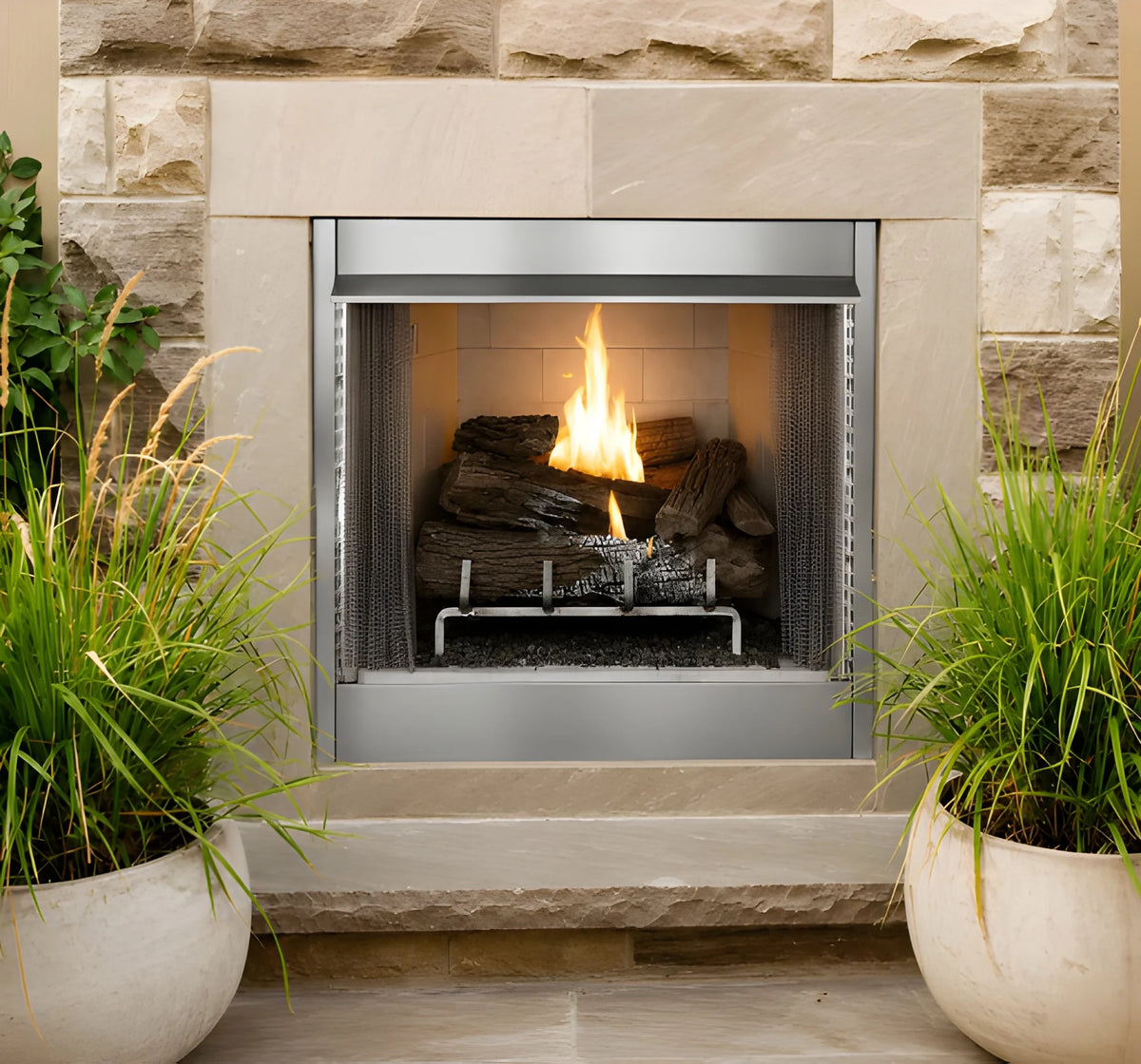 Superior VRE4242 42" Outdoor White Vent-Free Gas Fireplace with White Herringbone