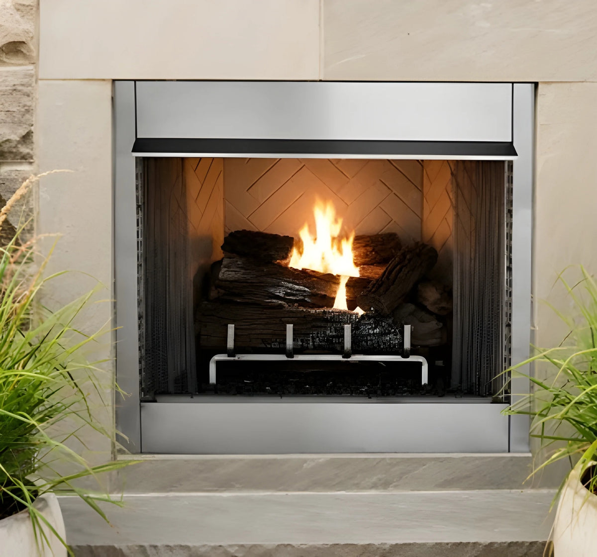 Superior VRE4242 42" Outdoor White Vent-Free Gas Fireplace with White Herringbone