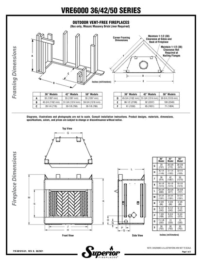Superior VRE6036 36" Outdoor Vent Free Masonry Firebox