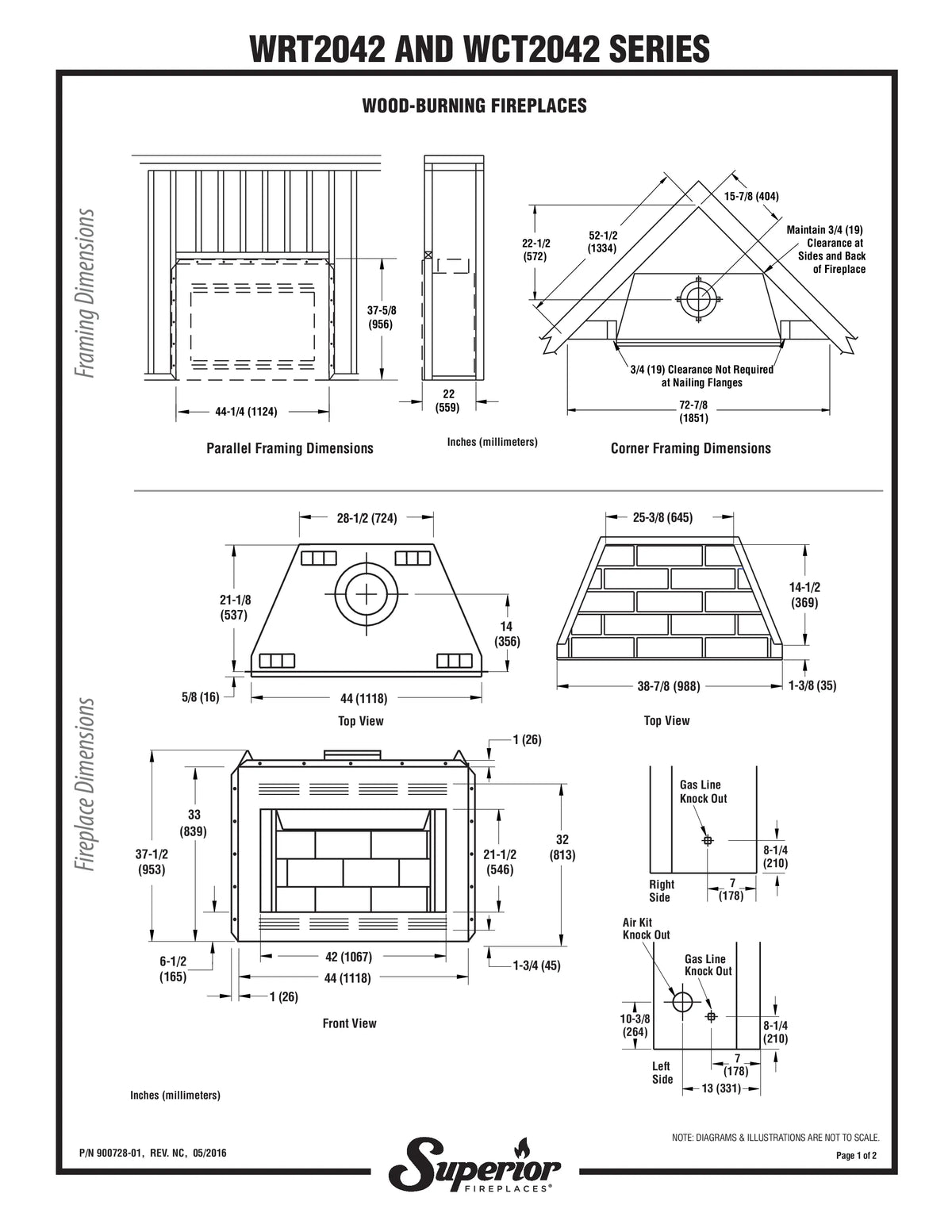Superior WRT/WCT 2042 42" Insulated Radiant Wood-Burning Fireplace with White Stacked Refractory Panels