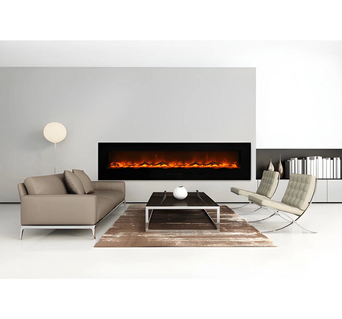 Amantii Panorama Glass Surround 88 Inch Wall Mount Electric Indoor/Outdoor Fireplace