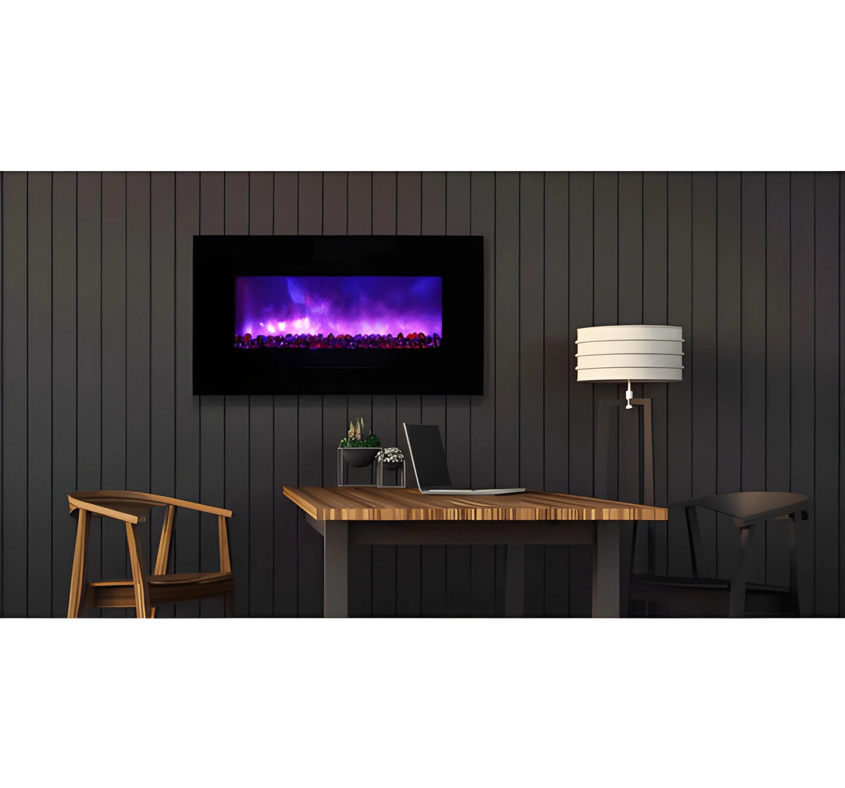 Amantii Panorama Glass Surround 88 Inch Wall Mount Electric Indoor/Outdoor Fireplace