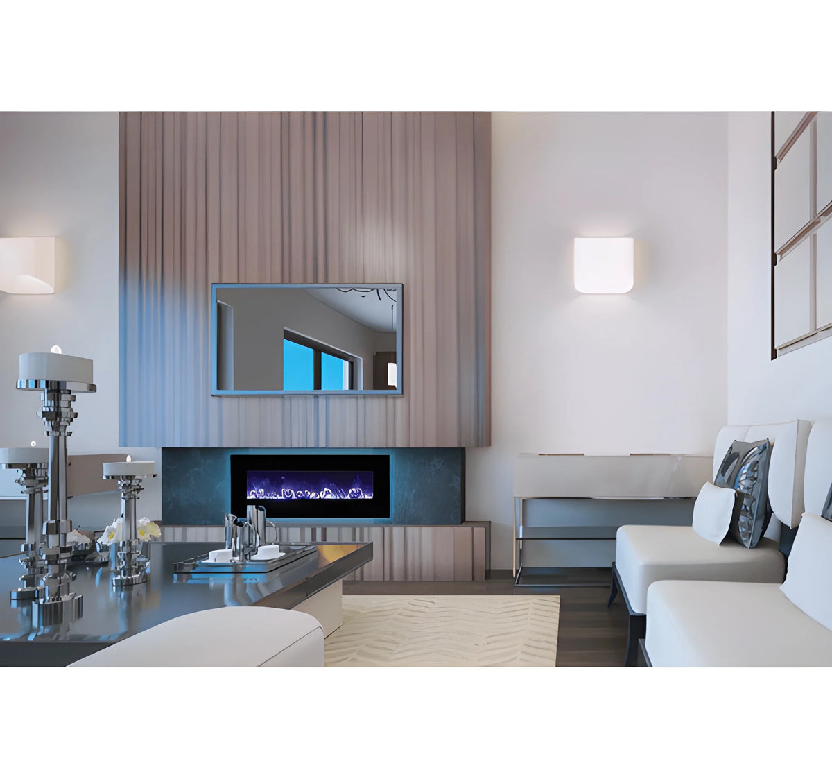 Amantii Panorama Glass Surround 88 Inch Wall Mount Electric Indoor/Outdoor Fireplace