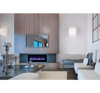 Amantii Panorama Glass Surround 88 Inch Wall Mount Electric Indoor/Outdoor Fireplace