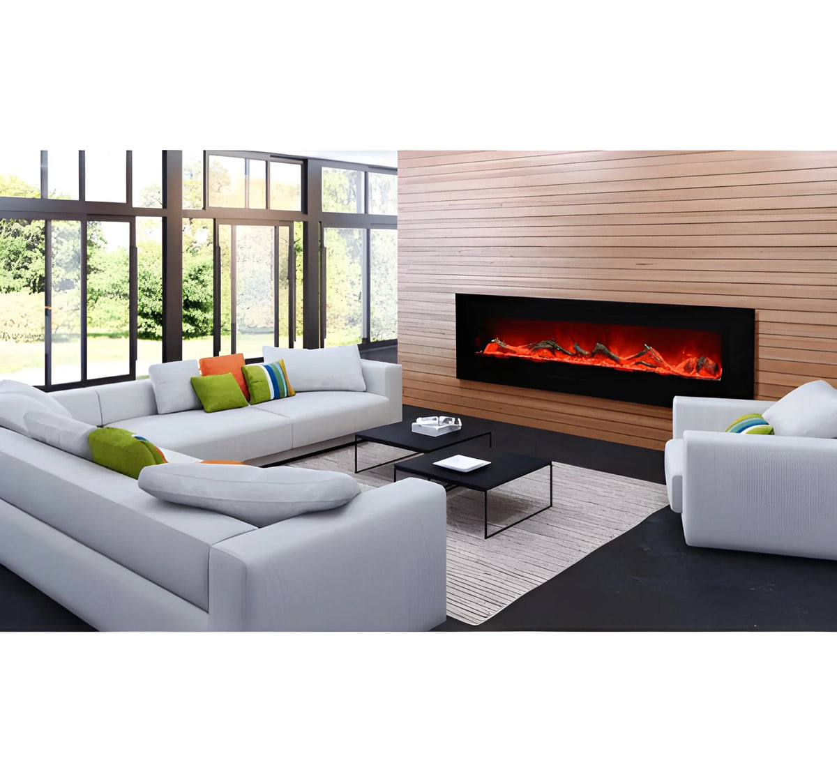 Amantii Panorama Glass Surround 88 Inch Wall Mount Electric Indoor/Outdoor Fireplace