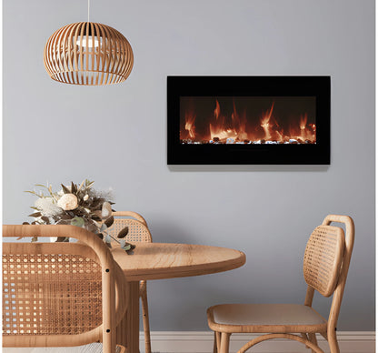 Amantii Panorama Glass Surround 88 Inch Wall Mount Electric Indoor/Outdoor Fireplace