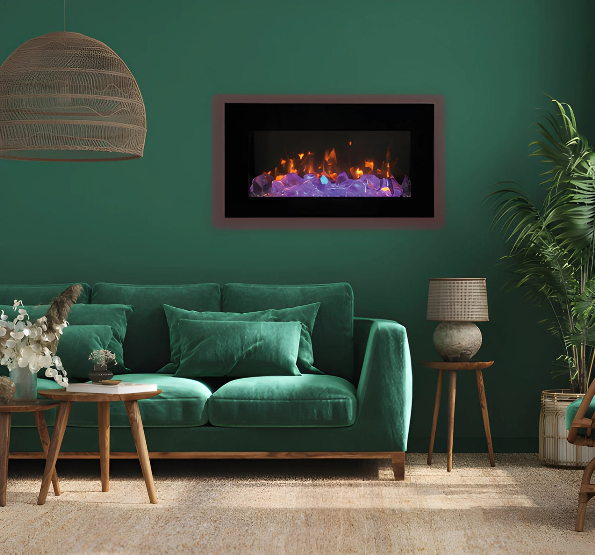 Amantii Panorama Glass Surround 88 Inch Wall Mount Electric Indoor/Outdoor Fireplace