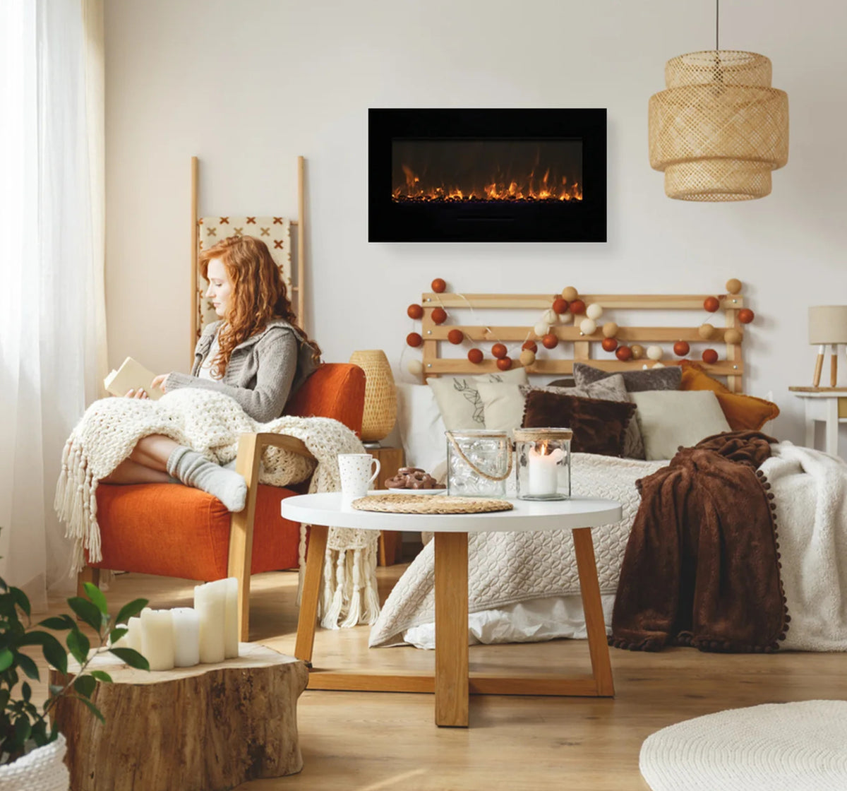 Amantii Panorama Glass Surround 88 Inch Wall Mount Electric Indoor/Outdoor Fireplace