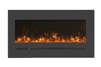 Amantii Sierra Flame Linear Series 88" Wall Mount or Flush Mount Electric Fireplace With Steel Surround & Glass Media | WM-FML-88-9623-STL