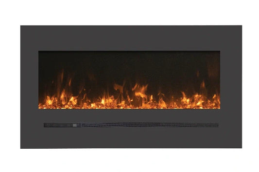 Amantii Sierra Flame Linear Series 88" Wall Mount or Flush Mount Electric Fireplace With Steel Surround & Glass Media | WM-FML-88-9623-STL