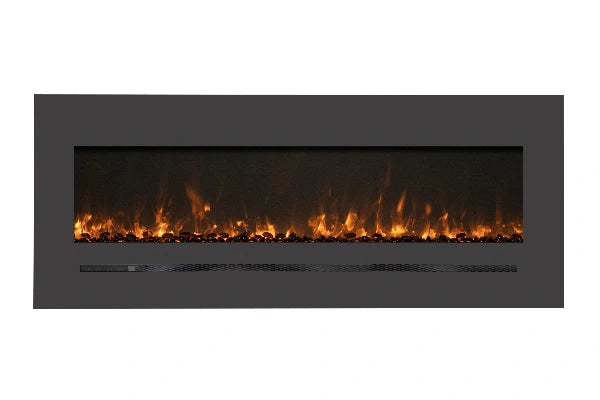 Amantii Sierra Flame Linear Series 34" Wall Mount or Flush Mount Electric Fireplace With Steel Surround & Glass Media | WM-FML-34-4023-STL