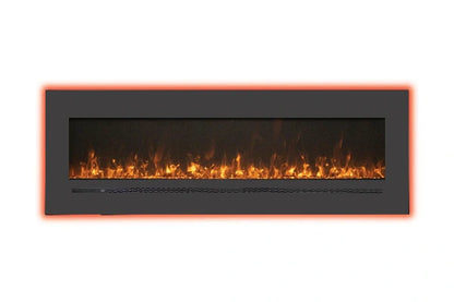 Amantii Sierra Flame Linear Series 72" Wall Mount or Flush Mount Electric Fireplace With Steel Surround & Glass Media | WM-FML-72-7823-STL