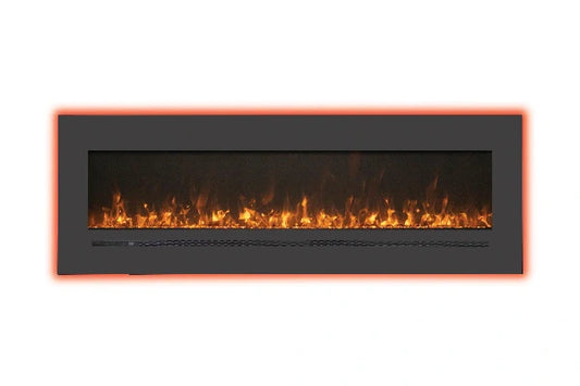 Amantii Sierra Flame Linear Series 72" Wall Mount or Flush Mount Electric Fireplace With Steel Surround & Glass Media | WM-FML-72-7823-STL