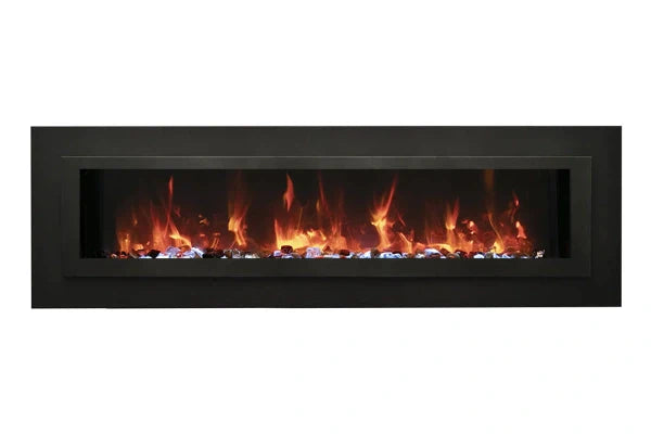 Amantii Sierra Flame Linear Series 34" Wall Mount or Flush Mount Electric Fireplace With Steel Surround & Glass Media | WM-FML-34-4023-STL