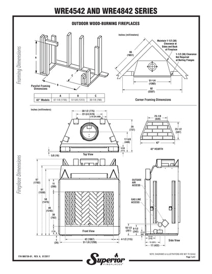 Superior WRE4542 42" Traditional Outdoor Wood Burning Fireplace With White Stacked Refractory Panels