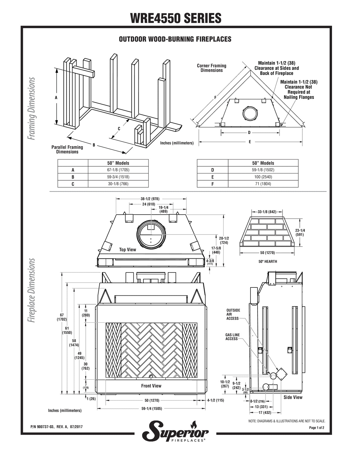 Superior WRE4550 50" Traditional Outdoor Wood Burning Fireplace With White Stacked Refractory Panels