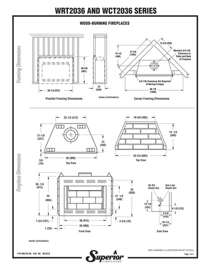 Superior WRT/WCT 2036 36" Louvered Insulated Wood-Burning Fireplace with Grey Stacked Refractory Panels