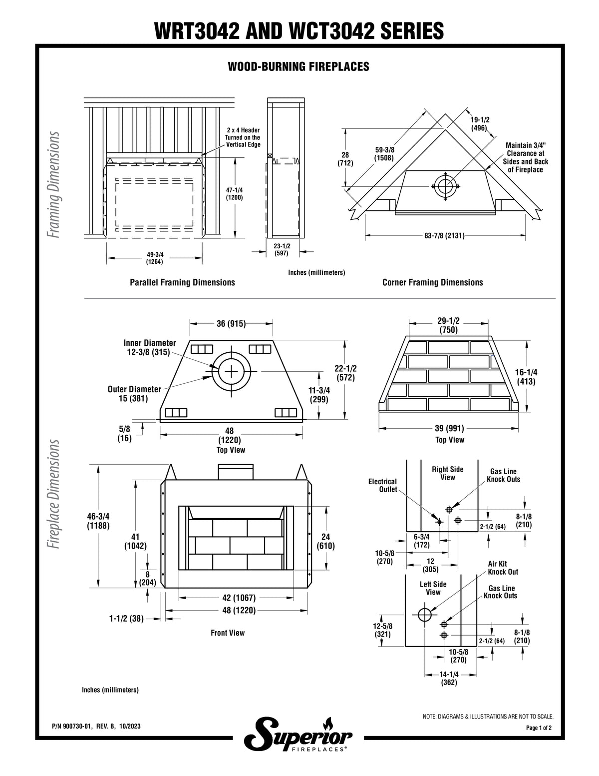Superior WRT/WCT 3042 42" Insulated Louvered Wood-Burning Firebox with White Stacked Refractory Panels