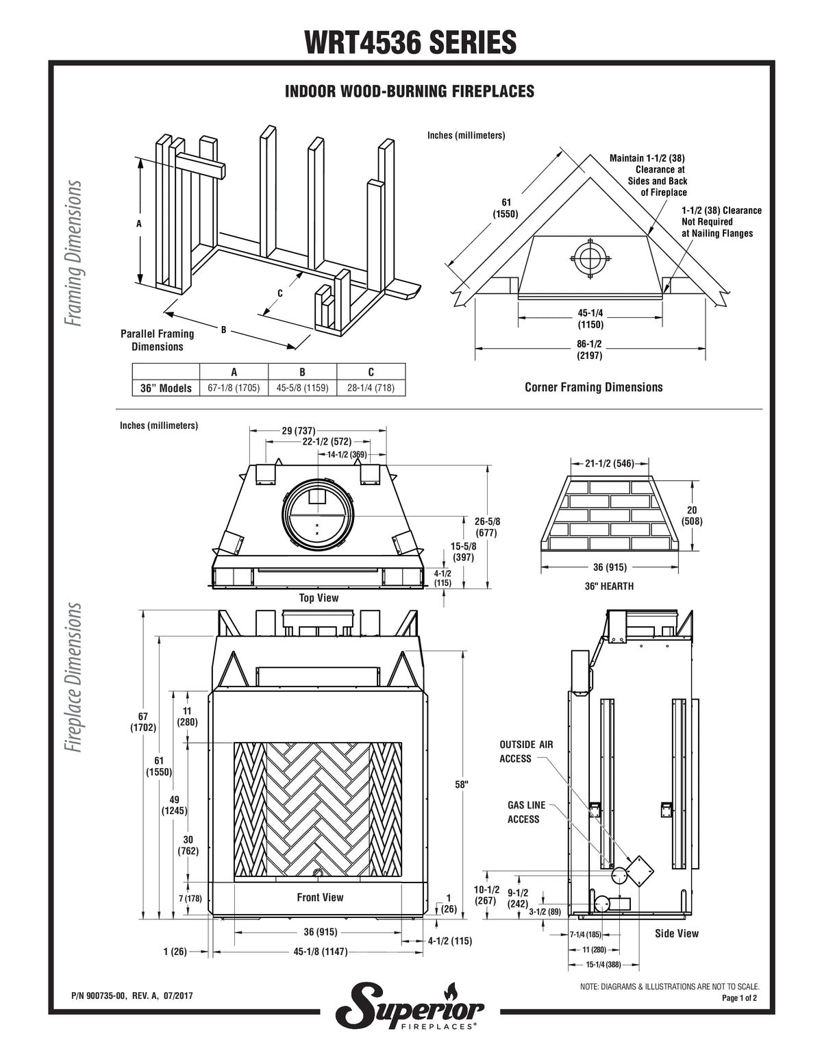 Superior WRT4536 36" Traditional Wood Burning Fireplace With White Herringbone Refractory Panels
